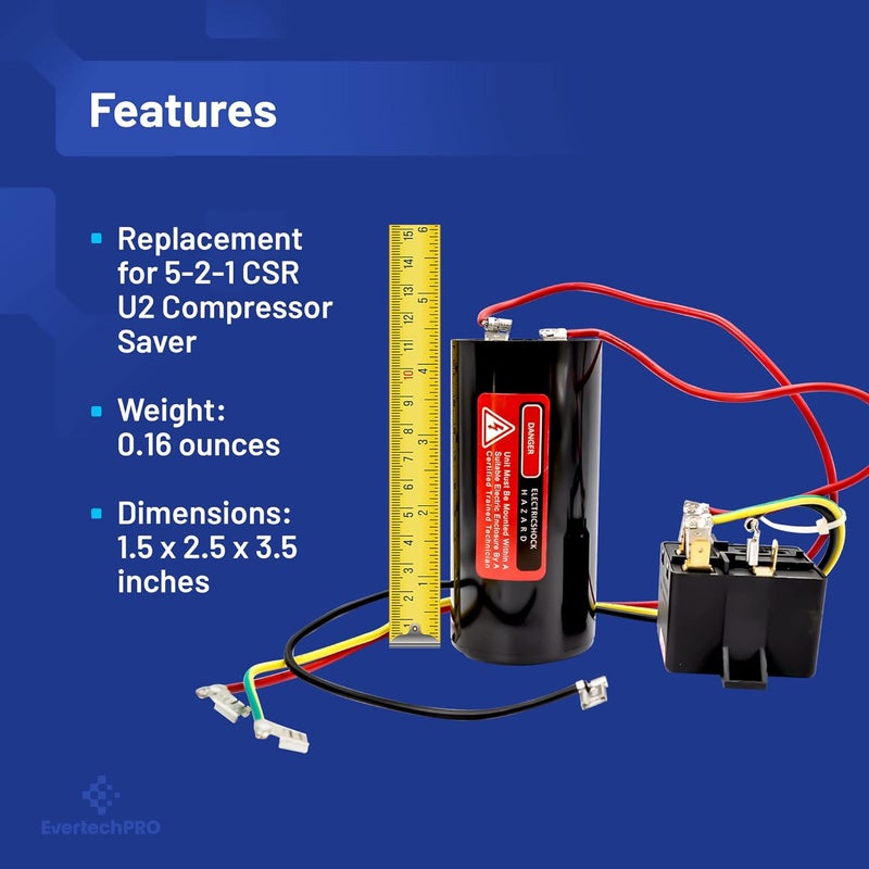 EVERTECHPRO 5-2-1 208/240VAC 189-227uF Compressor Saver Hard Start Capacitor Relay kit for 3.5 to 4.5 Ton Units Replacement for AC Air Conditioner - Image 4